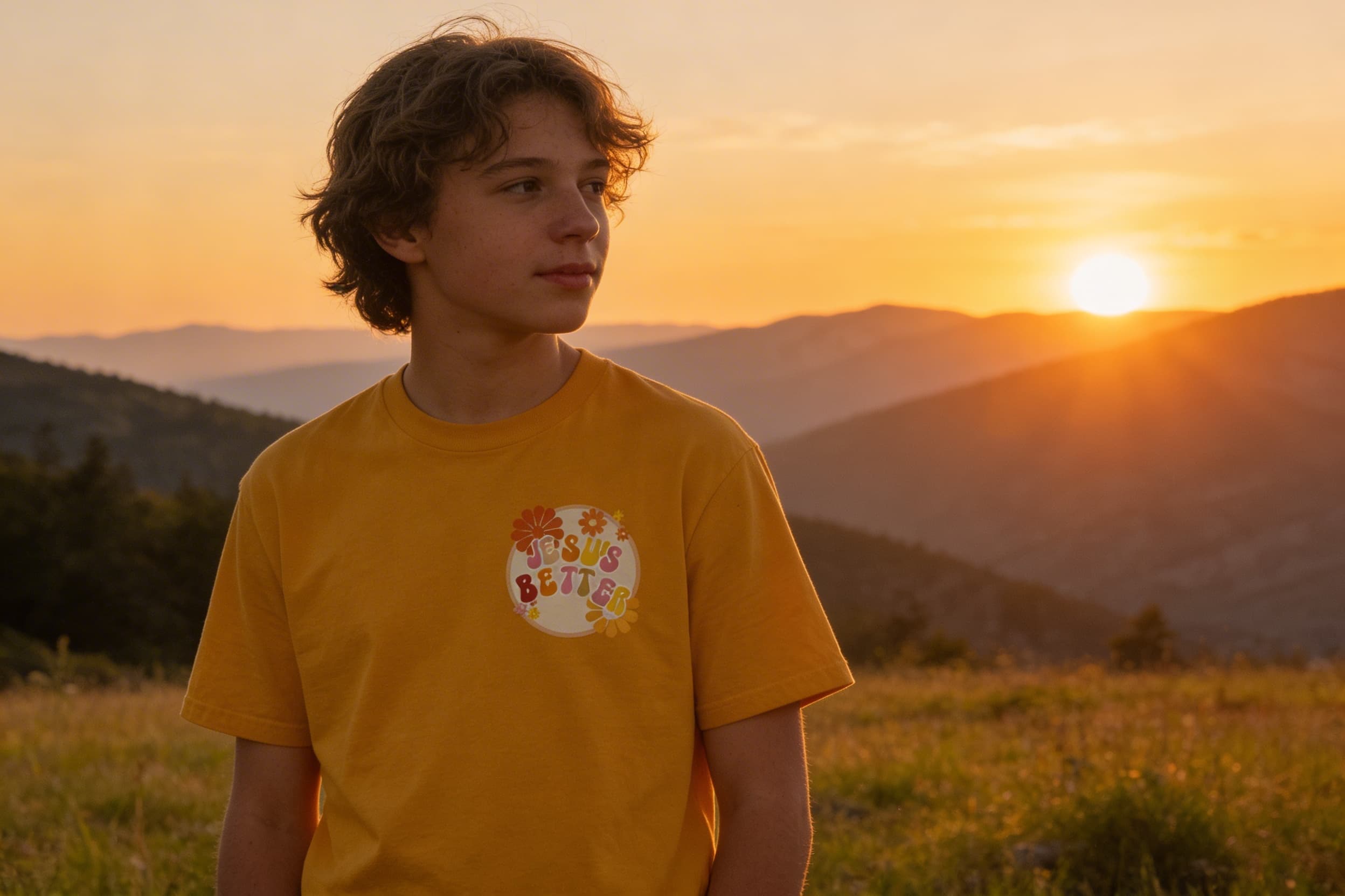 Jesus Better tee in the mountains